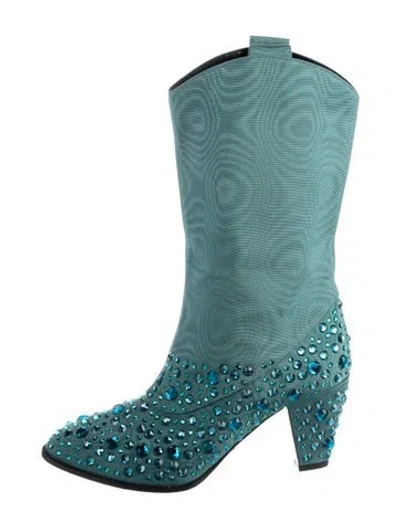 Pre-owned Gucci Crystal Embellishments Western Boots In Blue