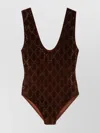 Gucci Crystal Embroidered Bodysuit Scoop Neckline In Brown