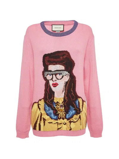 Pre-owned Gucci Crystal-embroidered Sweater In Pink