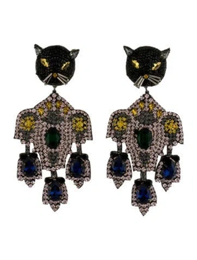 Pre-owned Gucci Crystal Embroidery Feline Head Drop Earrings In Multi