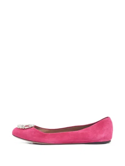 Pre-owned Gucci Crystal Gg Ballet Flats In Pink