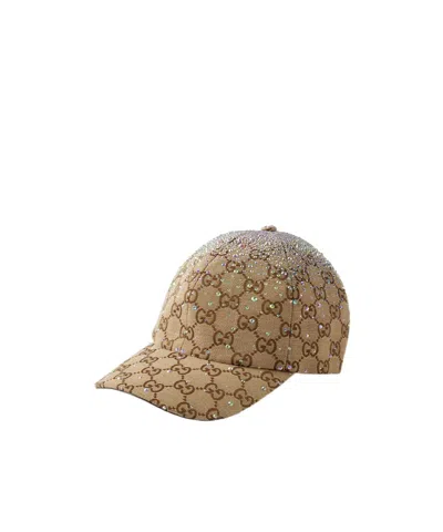 Gucci Crystal Gg Canvas Baseball Cap In Brown