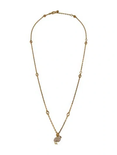 Pre-owned Gucci Crystal Gg Chick Pendant Necklace, 27" In Transparent