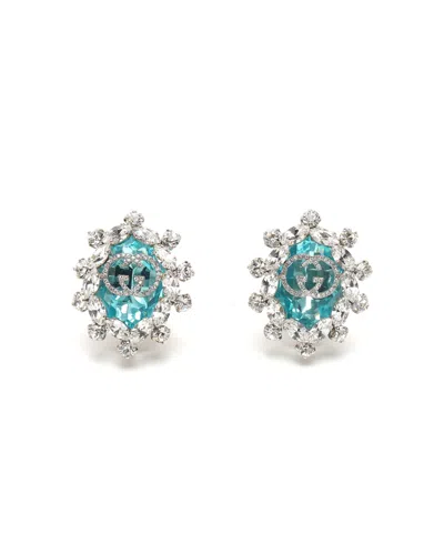 Gucci Crystal Gg Clip-on Earrings In Green