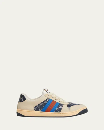 GUCCI CRYSTAL GG DENIM SCREENER LOW-TOP SNEAKERS