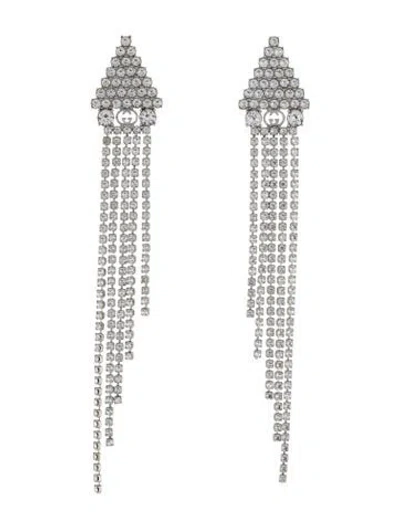 Pre-owned Gucci Crystal Gg Fringe Drop Earrings In Clear