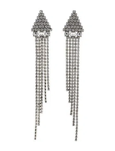 Pre-owned Gucci Crystal Gg Fringe Earringscrystal Gg Drop Earrings In Multi