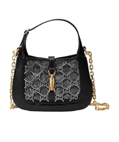 Gucci Crystal Gg Handbag In Black