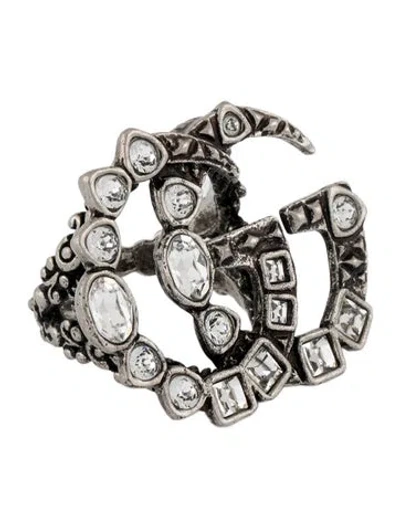Pre-owned Gucci Crystal Gg Marmont Cocktail Ring In Transparent