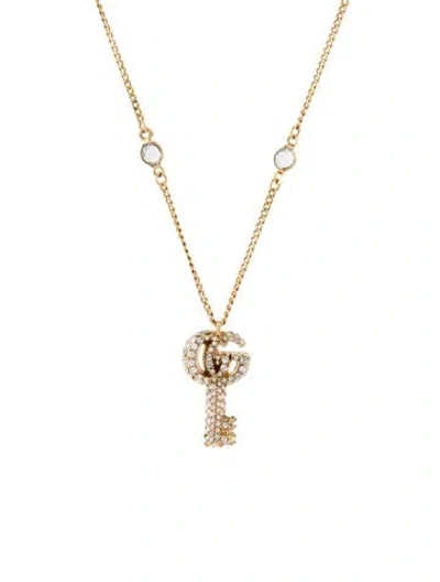 Pre-owned Gucci Crystal Gg Marmont Key Pendant Necklace, 18" In Transparent