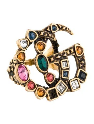 Pre-owned Gucci Crystal Gg Marmont Ring In Multi