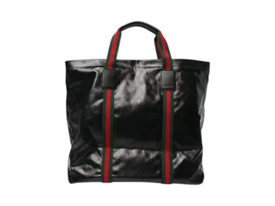 Pre-owned Gucci Crystal Gg Monogram Web Tote In Black