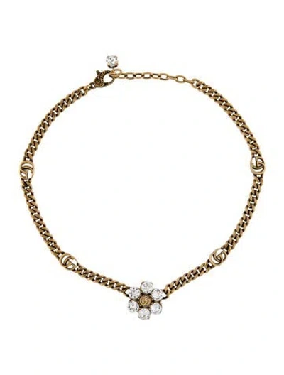 Pre-owned Gucci Crystal Gg Mormont Choker Necklace, 15" In Transparent