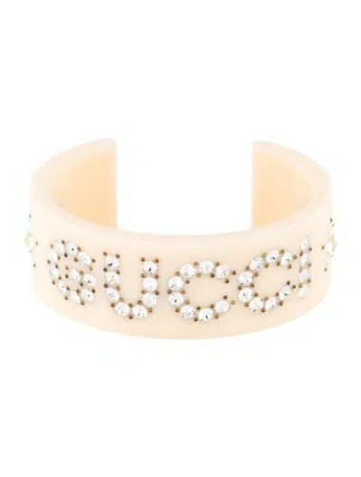Pre-owned Gucci Crystal  Cuff Bracelet, 7" In Neutral