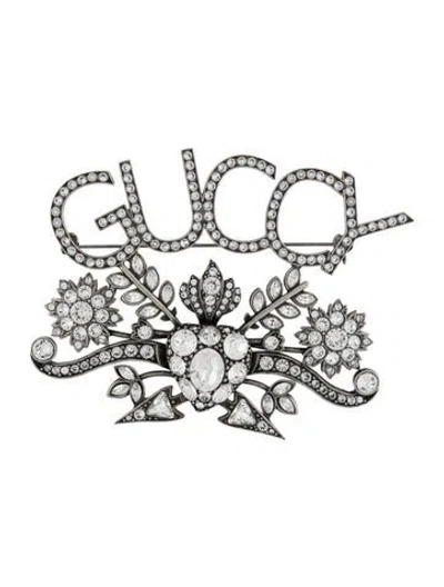 Pre-owned Gucci Crystal 'guccy' Pin Brooch In Multi