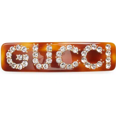 Gucci Crystal Hair Barrette In Crystal/brown