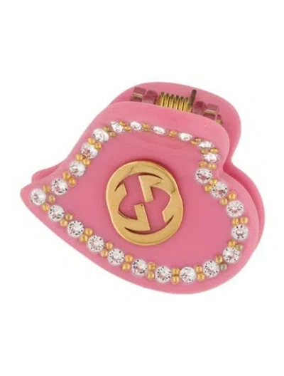 Pre-owned Gucci Crystal Heart Hair Clip In Pink