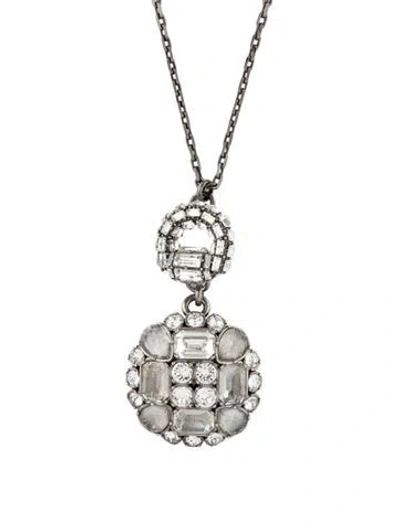 Pre-owned Gucci Crystal Horsebit Large Pendant Necklace, 28.5" In Clear