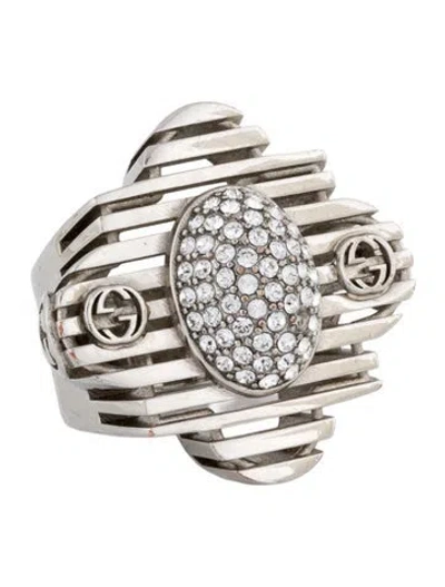 Pre-owned Gucci Crystal Interlocking G Cocktail Ring In Transparent