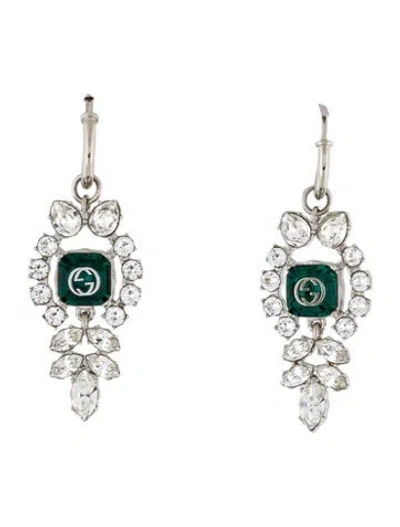 Pre-owned Gucci Crystal Interlocking G Drop Earrings