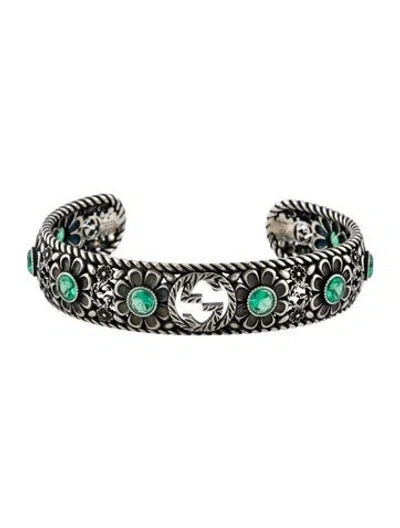 Pre-owned Gucci Crystal Interlocking G Flower Cuff, 6.75" In Multi