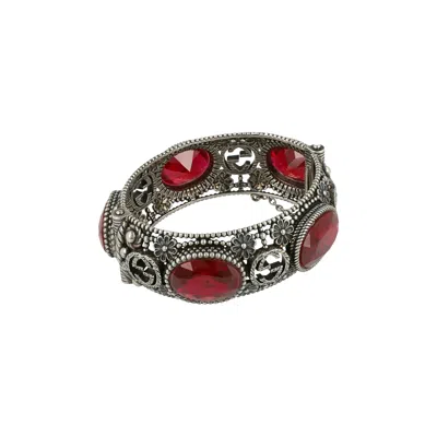 Pre-owned Gucci Crystal Interlocking G Hinge Bracelet 'silver' | Women's Size 16