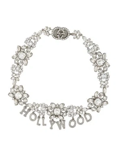 Pre-owned Gucci Crystal Interlocking G Hollywood Choker Necklace, 14" In Clear