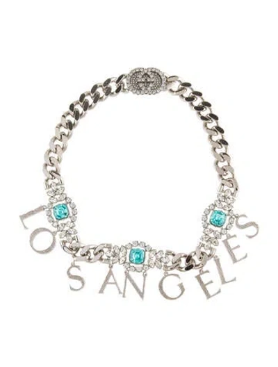 Pre-owned Gucci Crystal Interlocking G Los Angeles Choker Necklace, 13.5" In Multi