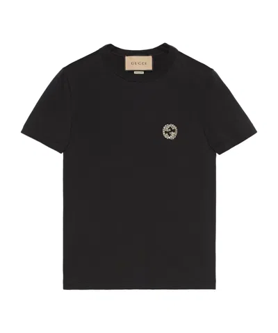 Gucci Crystal-interlocking G T-shirt In Black