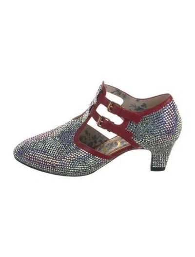 Pre-owned Gucci Crystal Leather Trim Embellishment Pumps