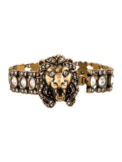 Pre-owned Gucci Crystal Lion Head Bracelet, 6" In Multi