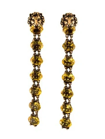 Pre-owned Gucci Crystal Lion Head Clip-on Drop Earrings In Multi
