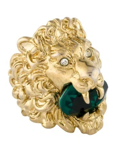 Pre-owned Gucci Crystal Lion Head Cocktail Ring