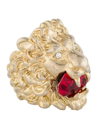 Pre-owned Gucci Crystal Lion Head Cocktail Ring In Multi