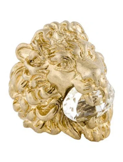 Pre-owned Gucci Crystal Lion Head Cocktail Ring In Transparent