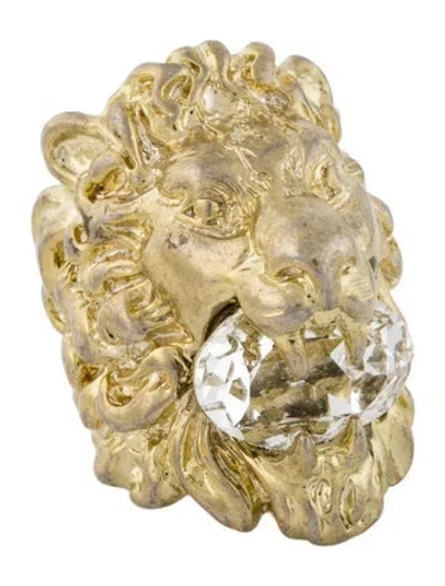 Pre-owned Gucci Crystal Lion Head Cocktail Ring In Transparent