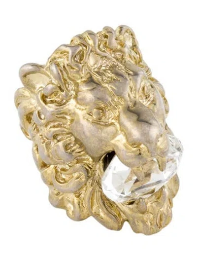 Pre-owned Gucci Crystal Lion Head Cocktail Ring In Transparent