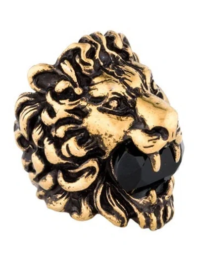 Pre-owned Gucci Crystal Lion Head Ring In Multi
