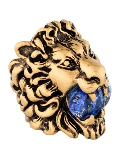 Pre-owned Gucci Crystal Lion Head Ring In Multi