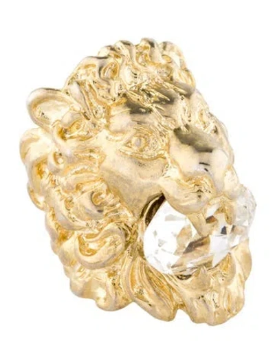 Pre-owned Gucci Crystal Lion Head Ring In Multi