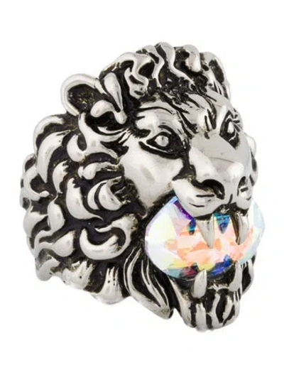 Pre-owned Gucci Crystal Lion Head Ring In Multi