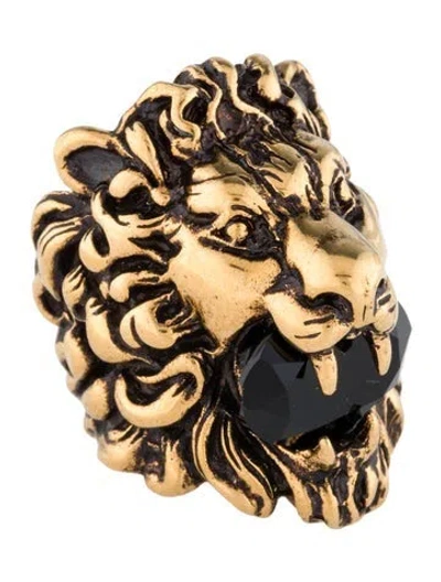 Pre-owned Gucci Crystal Lion Head Ring In Multi