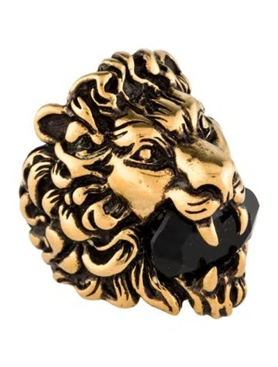 Pre-owned Gucci Crystal Lion Head Ring In Multi
