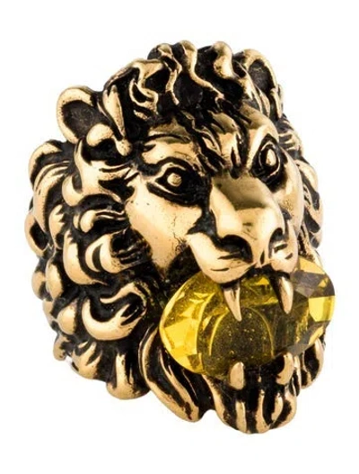 Pre-owned Gucci Crystal Lion Head Ring In Multi