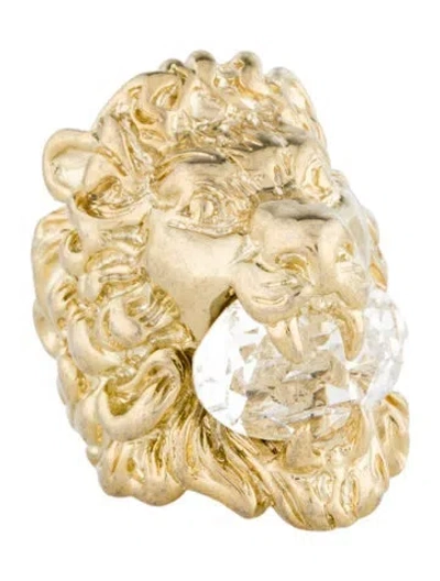 Pre-owned Gucci Crystal Lion Head Ring In Transparent