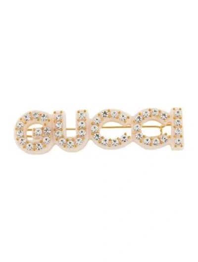 Pre-owned Gucci Crystal Logo Embellished Hair Clip W/tags In Gold
