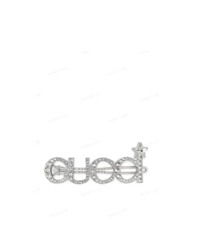 Gucci Crystal-logo Hair Clip In White
