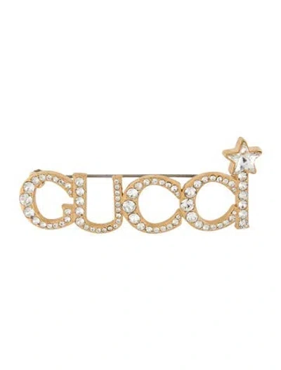 Pre-owned Gucci Crystal Logo Pin Brooch In Multicolor