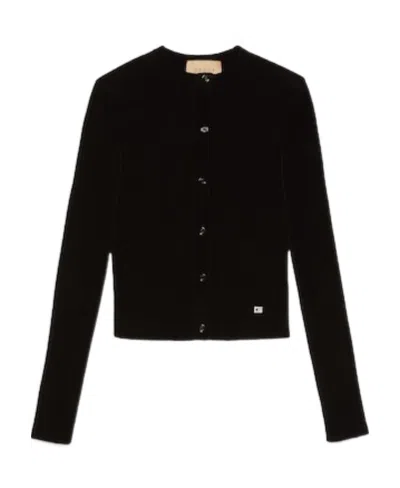 Gucci Crystal Logo Plaque Cardigan In Black