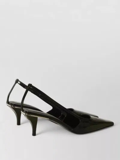 Gucci Crystal Logo Slingback Pumps Leather Sole In Black